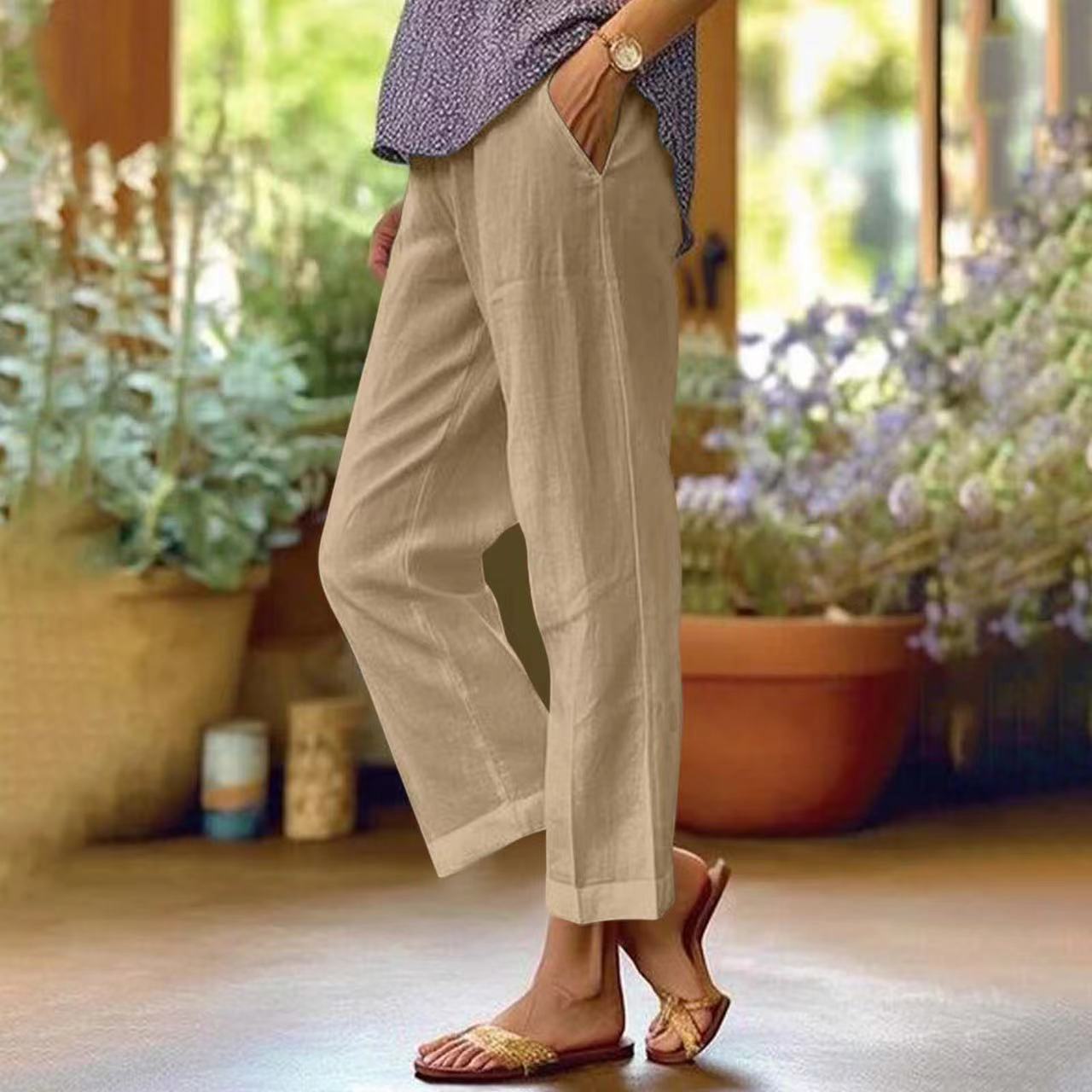 ⏳Time-limited Special⏰Cotton and linen loose elastic waist pocketed casual pants