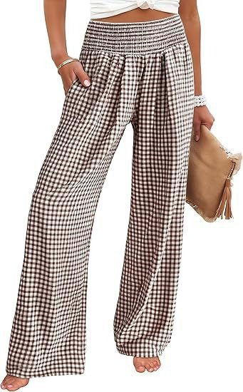 ⏳LAST DAY SALE 50% OFF!🎁Striped Gingham Wide Leg Pants High Waisted With Pockets
