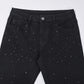 Rhinestone Embellished Slim-Fit Black Denim Jeans