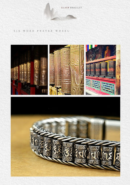 💎 49% OFF! 💎 Tibetan Prayer Wheel Bracelet – 925 Sterling Silver, Lucky Charm & Valentine's Day Gift