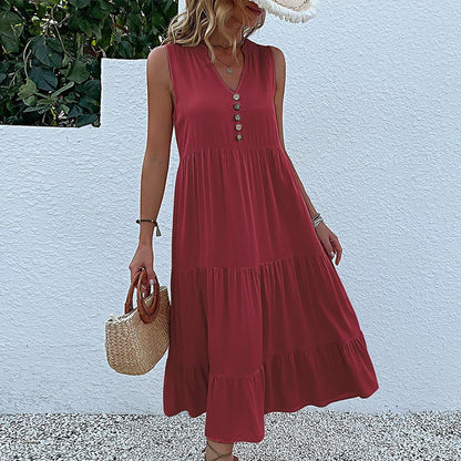 Button Detail Layered Hem Smock Dress（49% OFF）