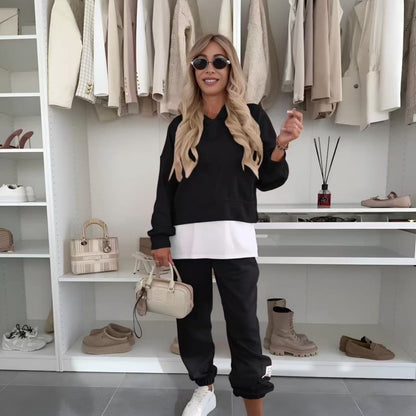 💜Women's Hooded Patchwork Casual Sweatshirt Suit