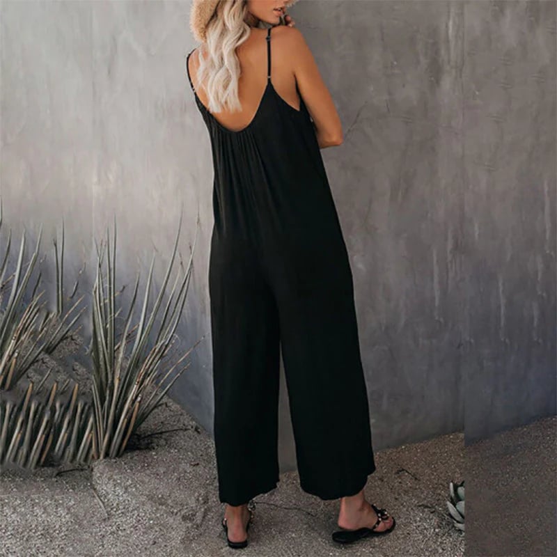 Clearance Sale! 🌸 Loose Sleeveless Wide-Leg Jumpsuit with Pockets - Stretchy & Flowy