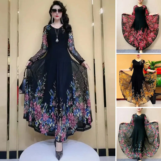 HOT SALE💝Fashion Women's Double Layer Mesh Printed Dresses