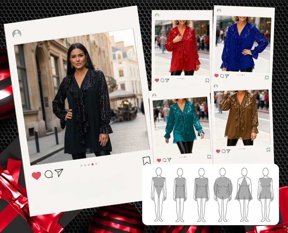 ⏳Time-Limited Special⏰Women's V-Neck Chiffon Sequin Long Sleeve Shirt🎁