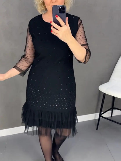 ⏳Limited-time 49% off⏰Women's Round neck dresses with plain rhinestones👗