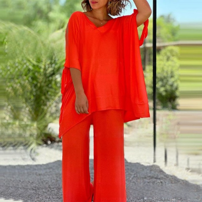 🔥2025 HOT SALE🔥 Women's 2 Piece Outfits Causal Loose Top & Wide Leg Pants