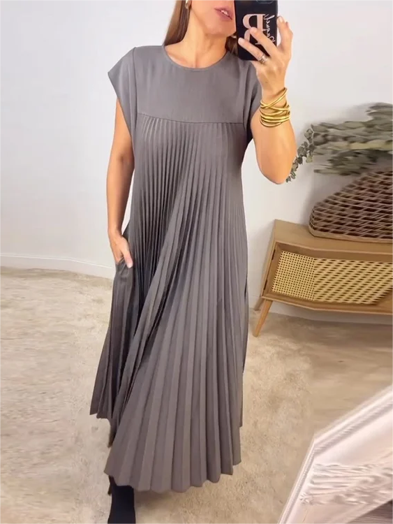 🎉Hot Sale 49% OFF🎉Sleeveless Pleated Simple Solid Color Dress
