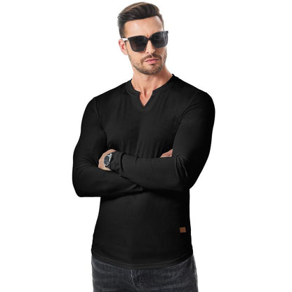 💗 V-Neck Longline Ribbed Tees Shirts Long Sleeve Gym Workout Athletic Menswear Tops