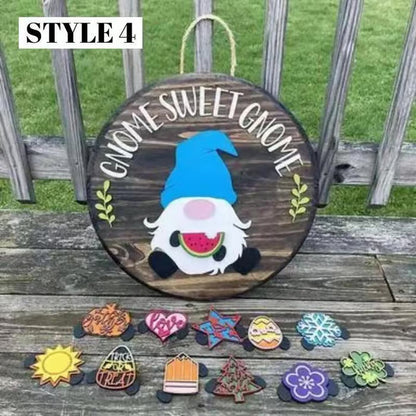 🍁Early Christmas Sale 49% OFF🎄Interchangeable Wooden Gnome Welcome Sign🎈