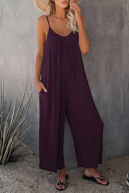 Clearance Sale! 🌸 Loose Sleeveless Wide-Leg Jumpsuit with Pockets - Stretchy & Flowy
