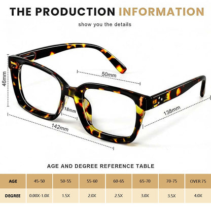 🎁Last Day✨👓Tortoiseshell Reading Glasses – Blue Light Blocking Oversized Square Readers