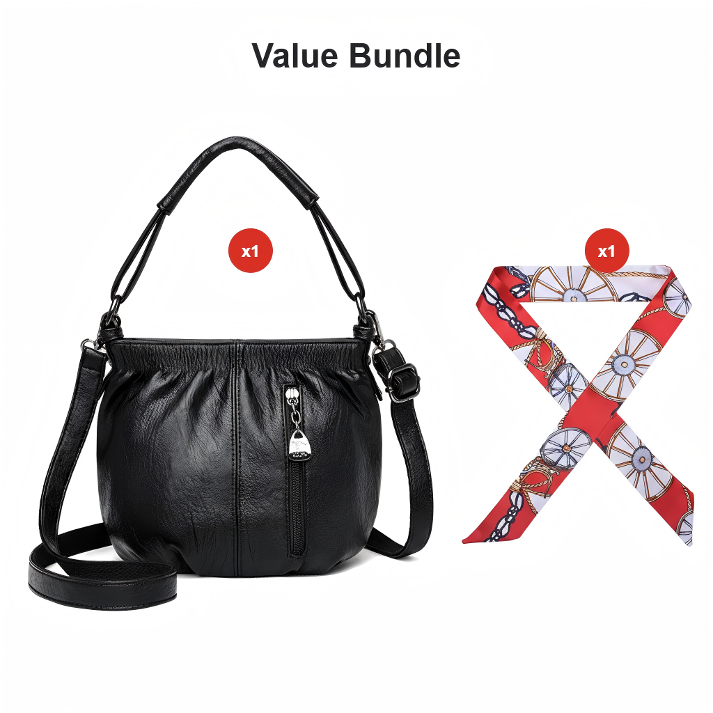 🎀2026 New Arrival🔥Casual Pleated Bucket Soft Leather Handbag Shoulder Bag