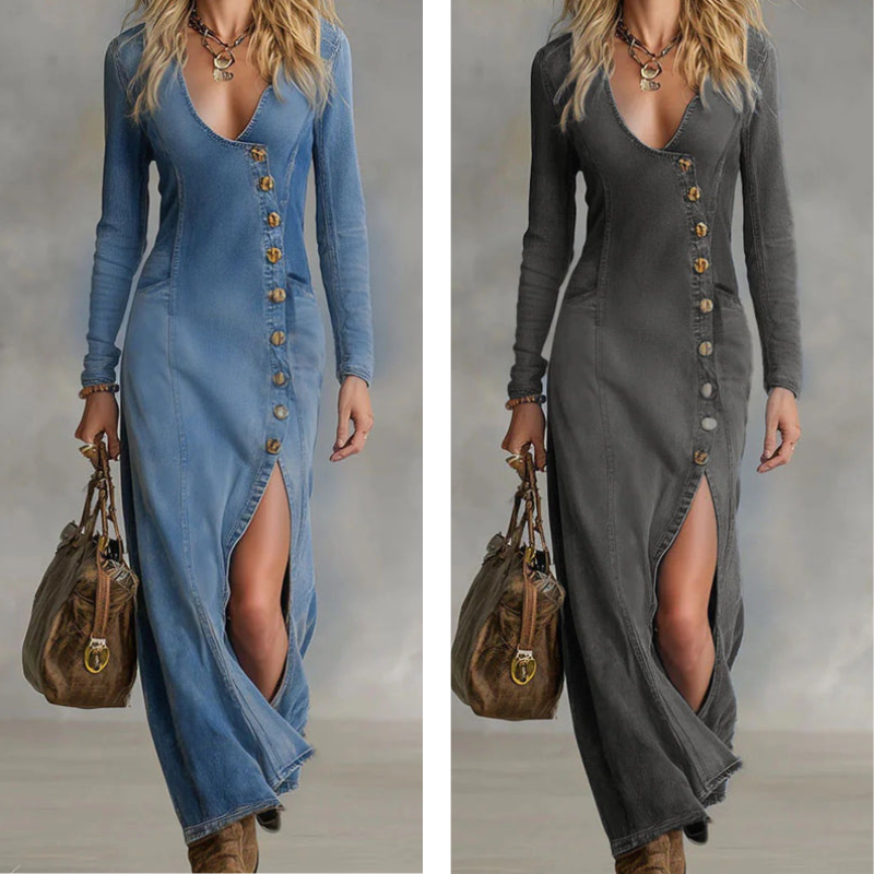 Women's Long Sleeve V-Neck Maxi Dress