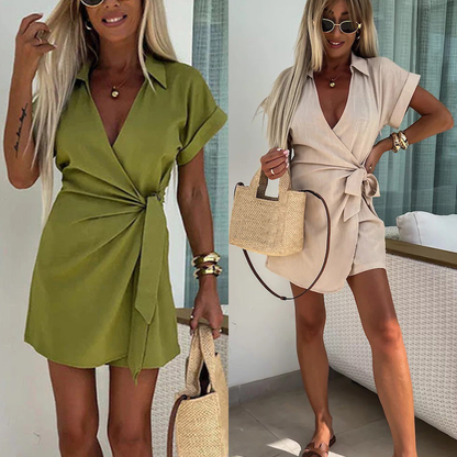 💕Women's cotton linen V-neck jumpsuit, light and breathable, fully displays elegant temperament.