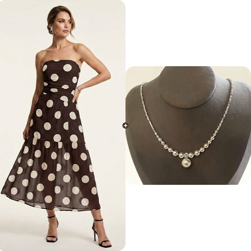 Elegant Strapless Polka Dot Tiered Dress