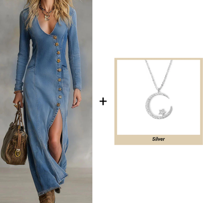 Women's Long Sleeve V-Neck Maxi Dress