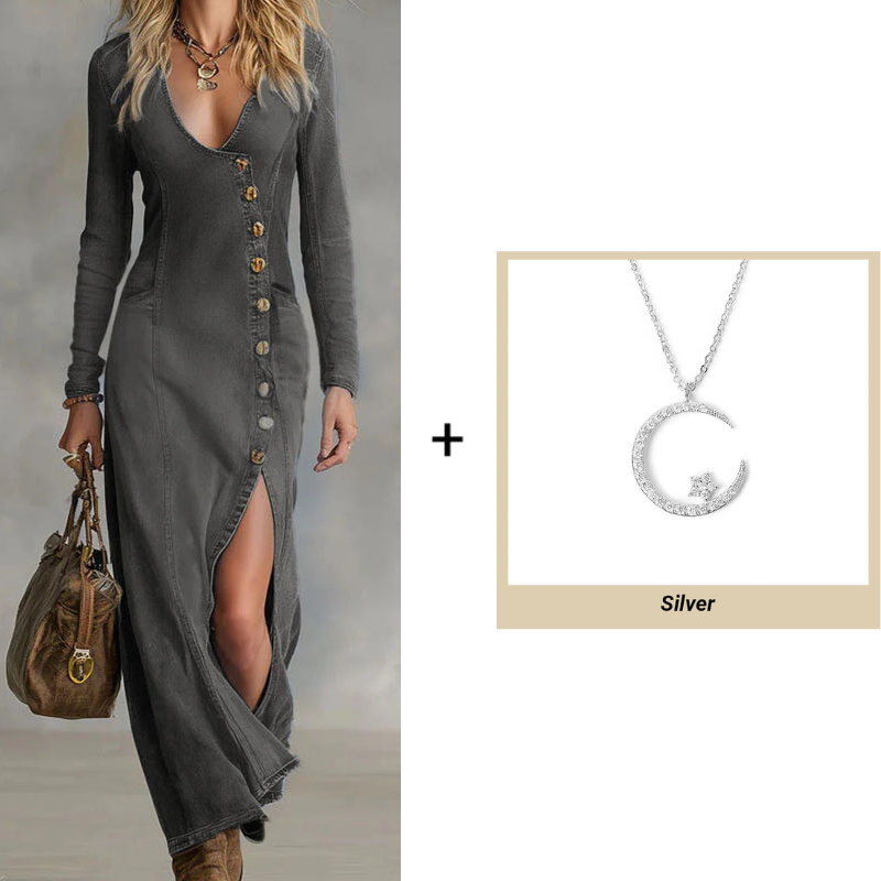 Women's Long Sleeve V-Neck Maxi Dress