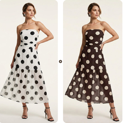 Elegant Strapless Polka Dot Tiered Dress