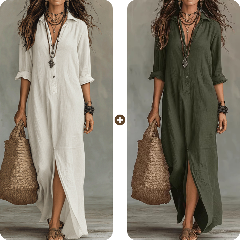 Casual Loose Fit Maxi Dress with Front Slit