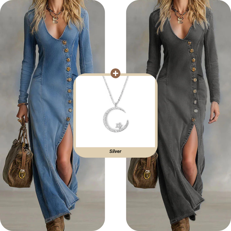 Women's Long Sleeve V-Neck Maxi Dress