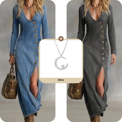 Women's Long Sleeve V-Neck Maxi Dress