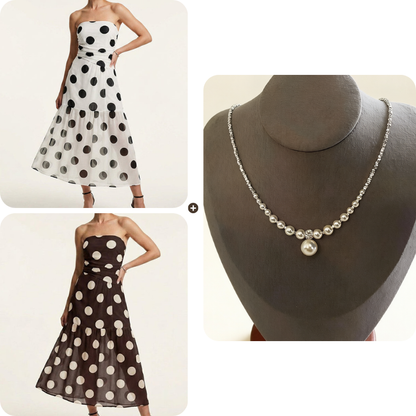 Elegant Strapless Polka Dot Tiered Dress