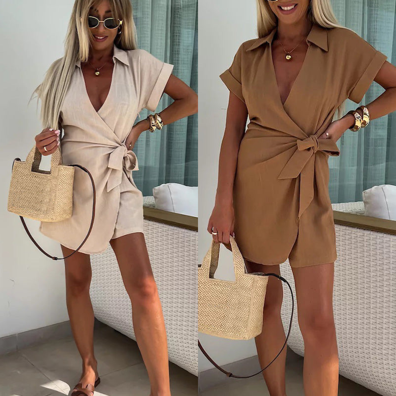 💕Women's cotton linen V-neck jumpsuit, light and breathable, fully displays elegant temperament.