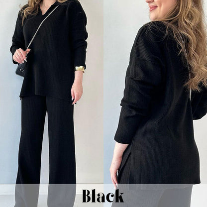 🌸limited-time 50% off🔥V-Neck Casual Slit Knitted Two-Piece Set