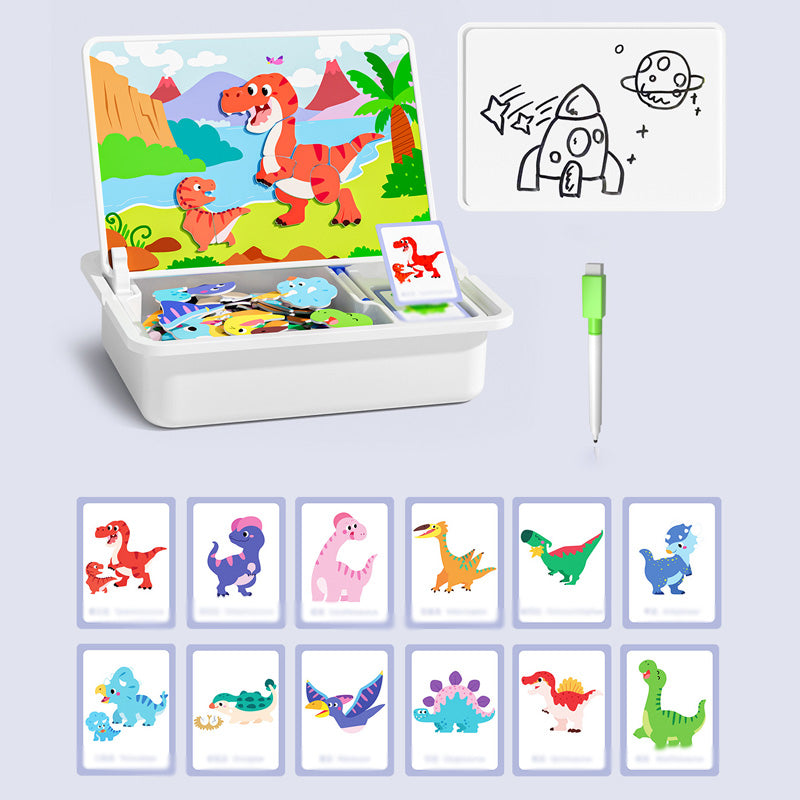 Magnetic puzzle box for children with game and drawing board
