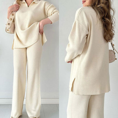 🌸limited-time 50% off🔥V-Neck Casual Slit Knitted Two-Piece Set