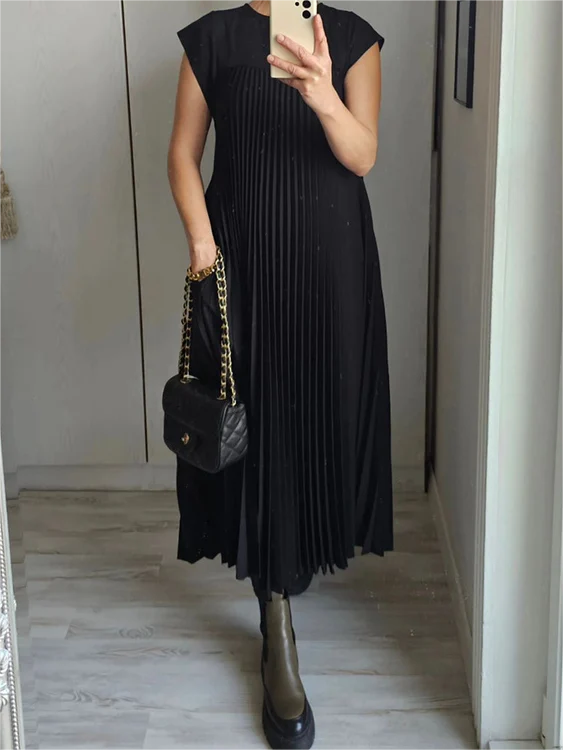 🎉Hot Sale 49% OFF🎉Sleeveless Pleated Simple Solid Color Dress