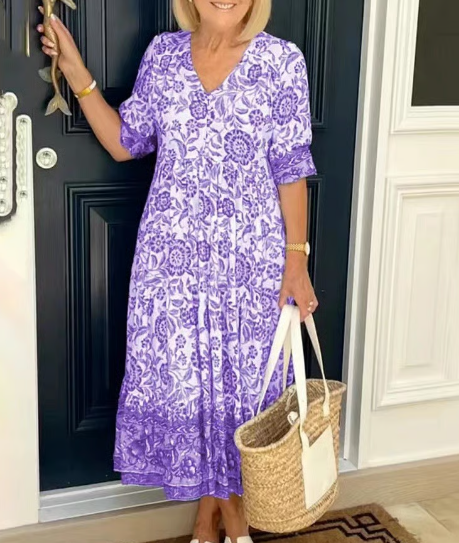 💝Hot Sale💝👗V-neck Cozy Bohemian Latest Style Dress✨