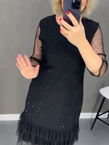 ⏳Limited-time 49% off⏰Women's Round neck dresses with plain rhinestones👗