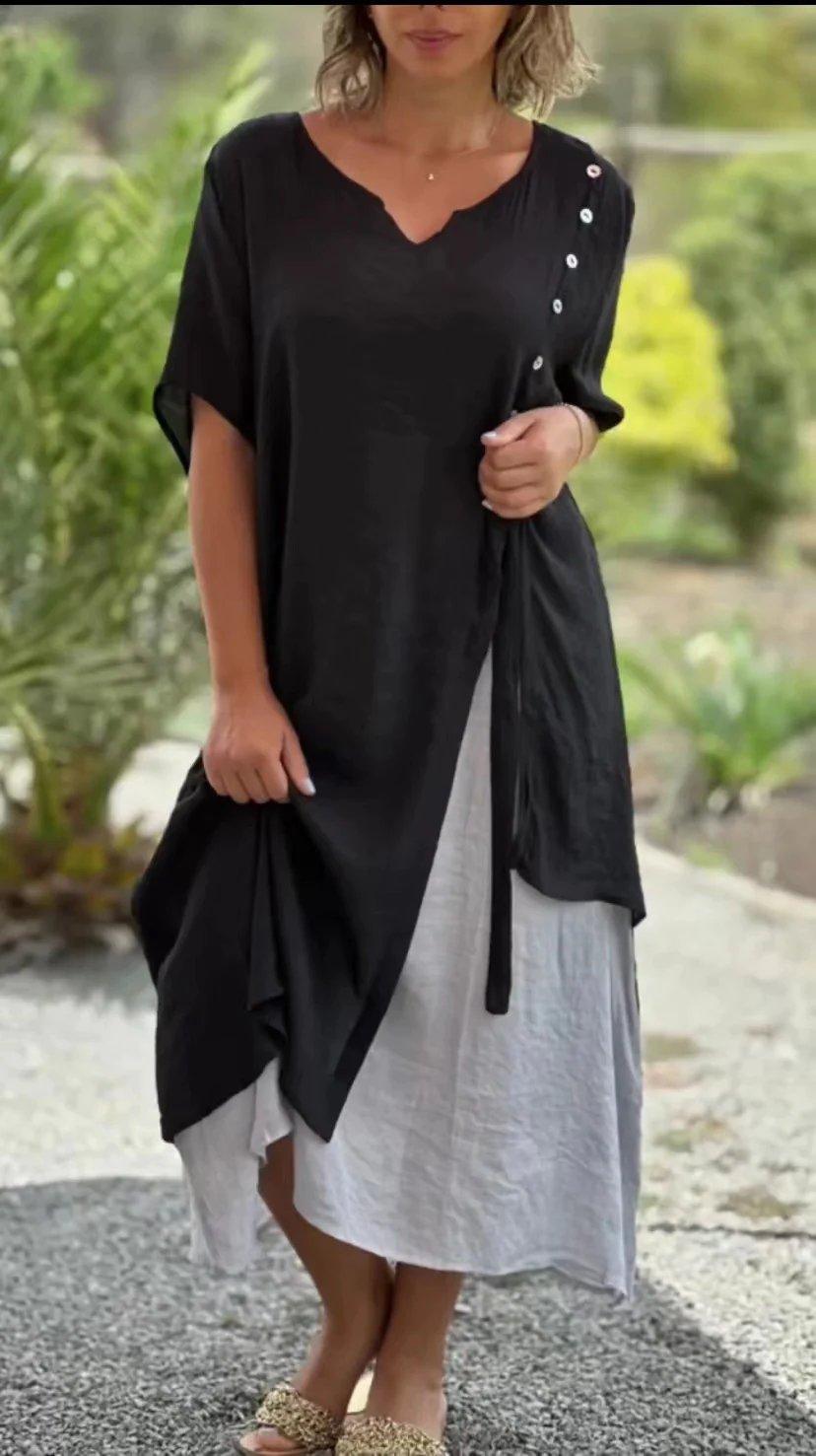💝Short Sleeve False Two-Piece Asymmetric Dress