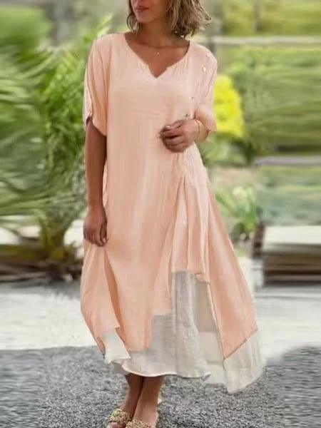 💝Short Sleeve False Two-Piece Asymmetric Dress