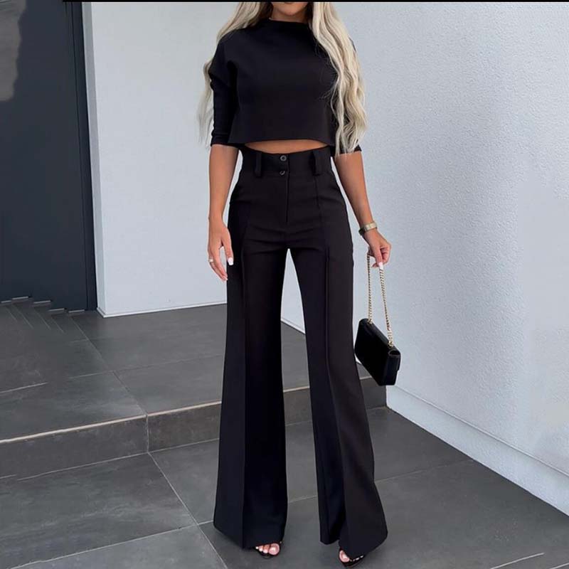 🔥New Arrival💖Women's Elegant Crop Top & Wide-Leg Pants Set👖