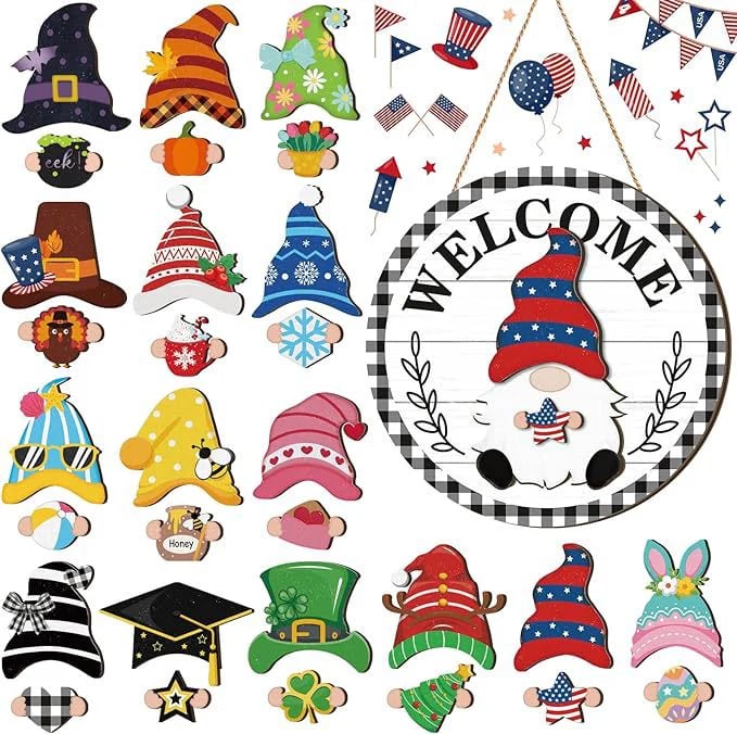 🍁Early Christmas Sale 49% OFF🎄Interchangeable Wooden Gnome Welcome Sign🎈