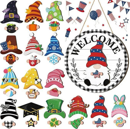 🍁Early Christmas Sale 49% OFF🎄Interchangeable Wooden Gnome Welcome Sign🎈