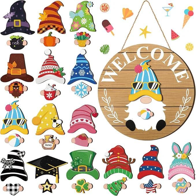 🍁Early Christmas Sale 49% OFF🎄Interchangeable Wooden Gnome Welcome Sign🎈