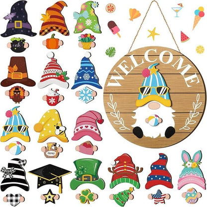 🍁Early Christmas Sale 49% OFF🎄Interchangeable Wooden Gnome Welcome Sign🎈