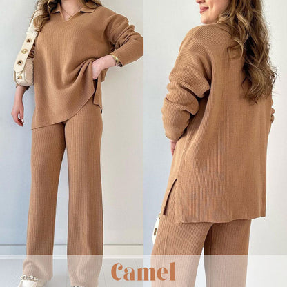🌸limited-time 50% off🔥V-Neck Casual Slit Knitted Two-Piece Set