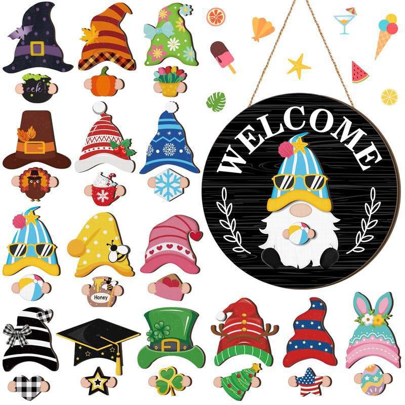 🍁Early Christmas Sale 49% OFF🎄Interchangeable Wooden Gnome Welcome Sign🎈