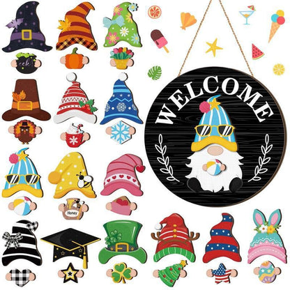 🍁Early Christmas Sale 49% OFF🎄Interchangeable Wooden Gnome Welcome Sign🎈