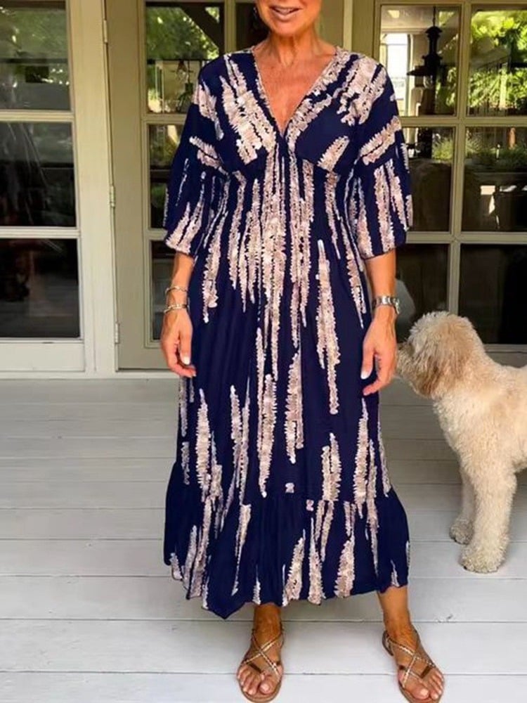 Hot Sale 🔥Casual Print V-Neck Long Dress