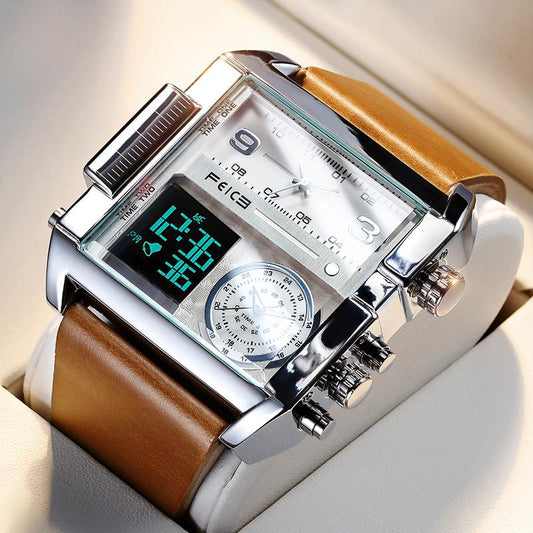 Men's Square Sport Watch| 50mm Oversized Dial, Dual Movement, Men’s Waterproof Luminous Sport Watch
