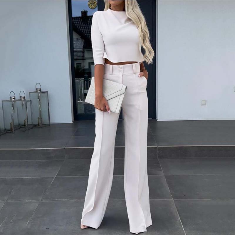 🔥New Arrival💖Women's Elegant Crop Top & Wide-Leg Pants Set👖