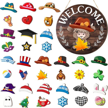 🍁Early Christmas Sale 49% OFF🎄Interchangeable Wooden Gnome Welcome Sign🎈