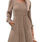🍂2025 New Style⏰Women's Square Neck Lantern Sleeve Ribbed Dress