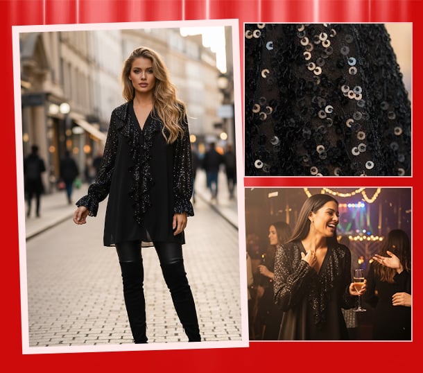 🎅 HOLIDAY HAUL SALE✨Women's V-Neck Chiffon Sequin Long Sleeve Shirt🎁